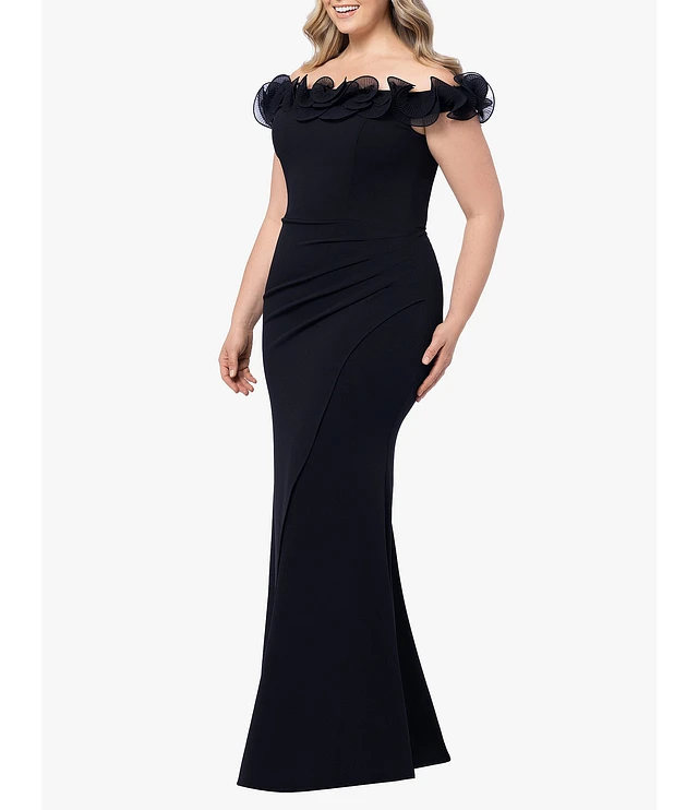 Xscape Plus Size Scuba Crepe Sleeveless Off-The-Shoulder Ruffle Neck  Mermaid Dress | Liberty Center