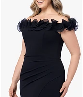 Xscape Plus Size Scuba Crepe Sleeveless Off-The-Shoulder Ruffle Neck Mermaid Dress