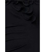 Xscape Plus Size Scuba Crepe V-Neck Sleeveless Wire Ruffle Trim Ruched Back Dress