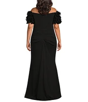 Xscape Plus Size Short Ruffled Sleeve Off-The-Shoulder Scuba Crepe Gown