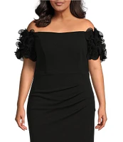 Xscape Plus Size Short Ruffled Sleeve Off-The-Shoulder Scuba Crepe Gown