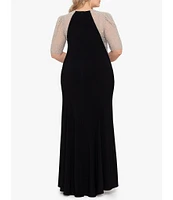 Xscape Plus Size Short Sleeve Crew Neck Beaded Gown