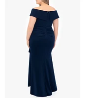 Xscape Plus Size Sleeveless Sweetheart Neck Cascade Ruffled Long Scuba Crepe Dress