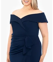 Xscape Plus Size Sleeveless Sweetheart Neck Cascade Ruffled Long Scuba Crepe Dress