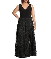 Xscape Plus Size Sleeveless V-Neck Flower A-Line Gown