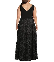 Xscape Plus Size Sleeveless V-Neck Flower A-Line Gown