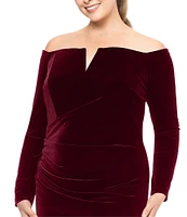 Xscape Plus Size Split V-Neck Long Sleeve Pleated Front Gathered Back Gown