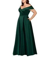 Xscape Plus Size Sweetheart Off-The-Shoulder Short Sleeve Satin Gown