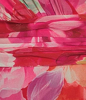 Xscape Plus Size V-Neck Long Sleeve Floral Print Chiffon Dress