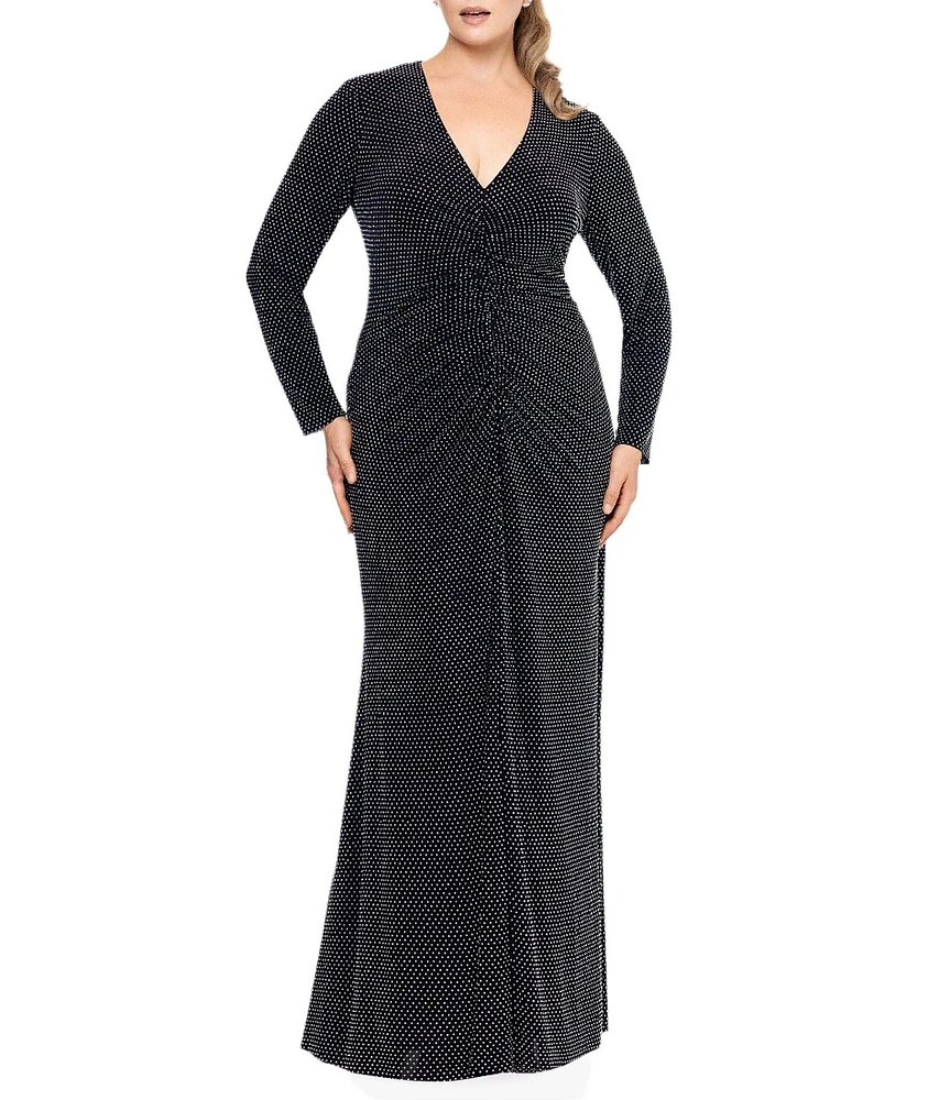 Xscape Plus Size V-Neck Long Sleeve Rhinestone Sheath Dress