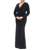 Xscape Plus Size V-Neck Long Sleeve Rhinestone Sheath Dress