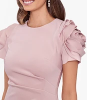 Xscape Rosette Short Sleeve Ruched Back Sheath Gown