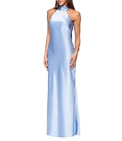 Xscape Satin Halter Neck Sleeveless Sheath Gown