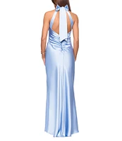 Xscape Satin Halter Neck Sleeveless Sheath Gown