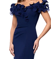Xscape Scuba Crepe Off-The-Shoulder Neck Short Sleeve Sheath Gown