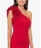 Xscape Scuba Crepe One Shoulder Ruffle Detail Sleeveless Dress