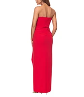 Xscape Scuba Crepe Strapless Cascade Ruffle Sheath Dress