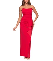 Xscape Scuba Crepe Strapless Cascade Ruffle Sheath Dress