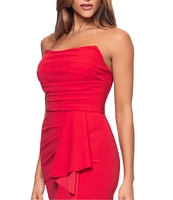 Xscape Scuba Crepe Strapless Cascade Ruffle Sheath Dress