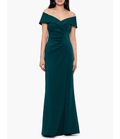 Xscape Scuba Crepe Sweetheart Off-The-Shoulder Gathered Gown