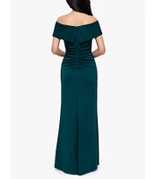 Xscape Scuba Crepe Sweetheart Off-The-Shoulder Gathered Gown