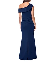 Xscape Scuba One Shoulder Neck Sleeveless Ruched Front Drape Gown