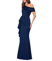 Xscape Scuba One Shoulder Neck Sleeveless Ruched Front Drape Gown