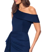 Xscape Scuba One Shoulder Neck Sleeveless Ruched Front Drape Gown
