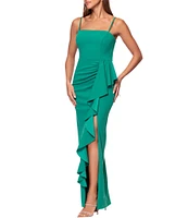 Xscape Scuba Petite Size Ruffle Front Scuba Crepe Dress