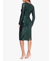 Xscape Sequin Boat Neck Long Sleeve Dress