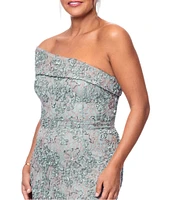Xscape Soutache Lace Floral Print One-Shoulder Neck Sleeveless Sheath Gown