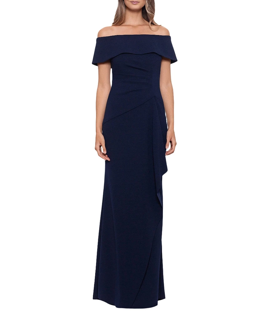Xscape Stretch Off-the-Shoulder Short Sleeve Gown