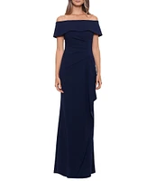 Xscape Stretch Off-the-Shoulder Short Sleeve Gown