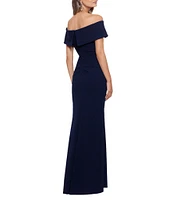 Xscape Stretch Off-the-Shoulder Short Sleeve Gown