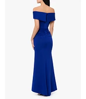 Xscape Stretch Off-the-Shoulder Short Sleeve Mermaid Gown with Ruffle