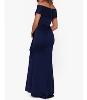 Xscape Stretch Off-the-Shoulder Short Sleeve Mermaid Gown with Ruffle