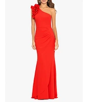 Xscape Stretch Scuba Crepe One Shoulder Ruffle Gown