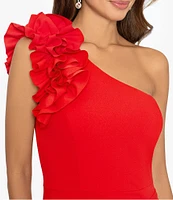 Xscape Stretch Scuba Crepe One Shoulder Ruffle Gown