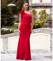 Xscape Stretch Scuba Crepe One Shoulder Ruffle Gown