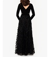 Xscape Stretch V-Neck Long Sleeve Gown