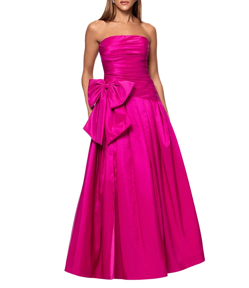 Xscape Taffeta Strapless Neck Sleeveless Bow A-Line Gown