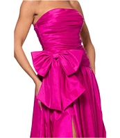 Xscape Taffeta Strapless Neck Sleeveless Bow A-Line Gown