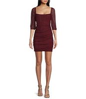 Xtraordinary 3/4#double; Sleeves Square Neck Glitter Mesh Cold Back Tie Dress