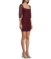 Xtraordinary 3/4#double; Sleeves Square Neck Glitter Mesh Cold Back Tie Dress