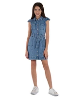 Xtraordinary Big Girls 7-16 Cap-Sleeve Tie-Waist A-Line Denim Dress