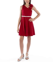 Xtraordinary Big Girls 7-16 Flower-Accented One-Shoulder Fit & Flare Dress