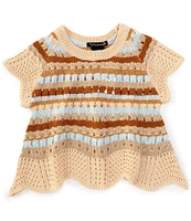 Xtraordinary Big Girls 7-16 Flutter-Sleeve Crocheted Top