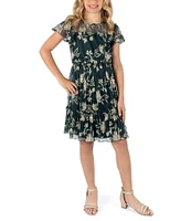 Xtraordinary Big Girls 7-16 Flutter Sleeve Floral-Foil-Printed Fit & Flare Dress