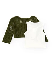 Xtraordinary Big Girls 7-16 Long-Sleeve Crocheted Heart Top & Solid Sleeveless Tank Top Set