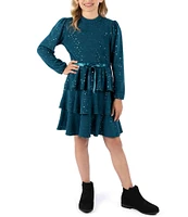 Xtraordinary Big Girls 7-16 Long Sleeve Foiled-Dot Fit & Flare Dress